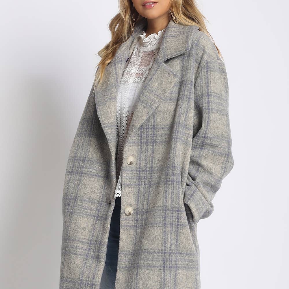 Wild Luxe Grey Plaid Wool-Blend Pea Coat